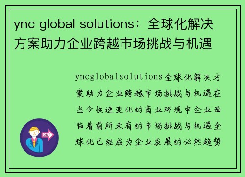 ync global solutions：全球化解决方案助力企业跨越市场挑战与机遇